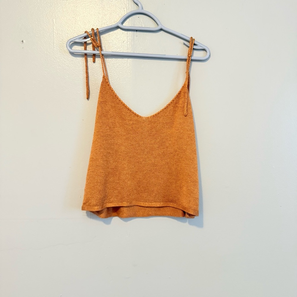 Stylish Orange Knit Camisole Top - Cropped